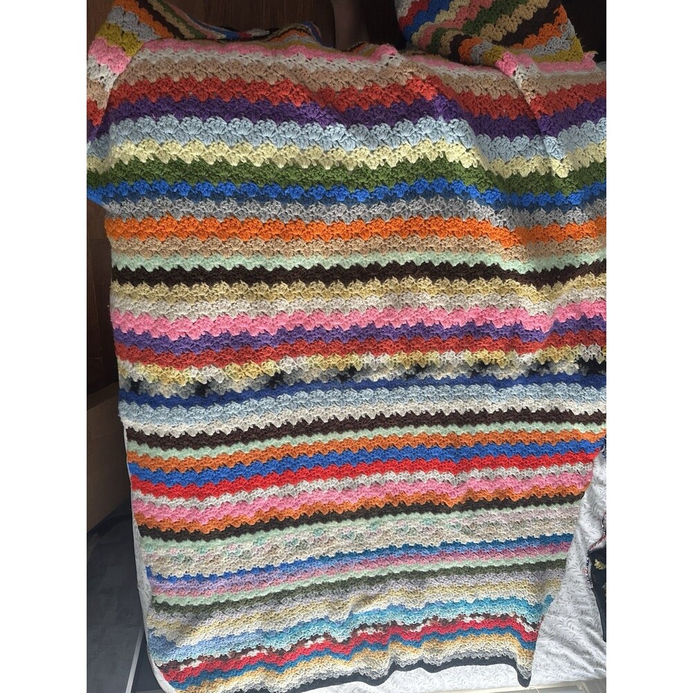 Colorful Handmade Throw Blanket Afghan 80" X 60"